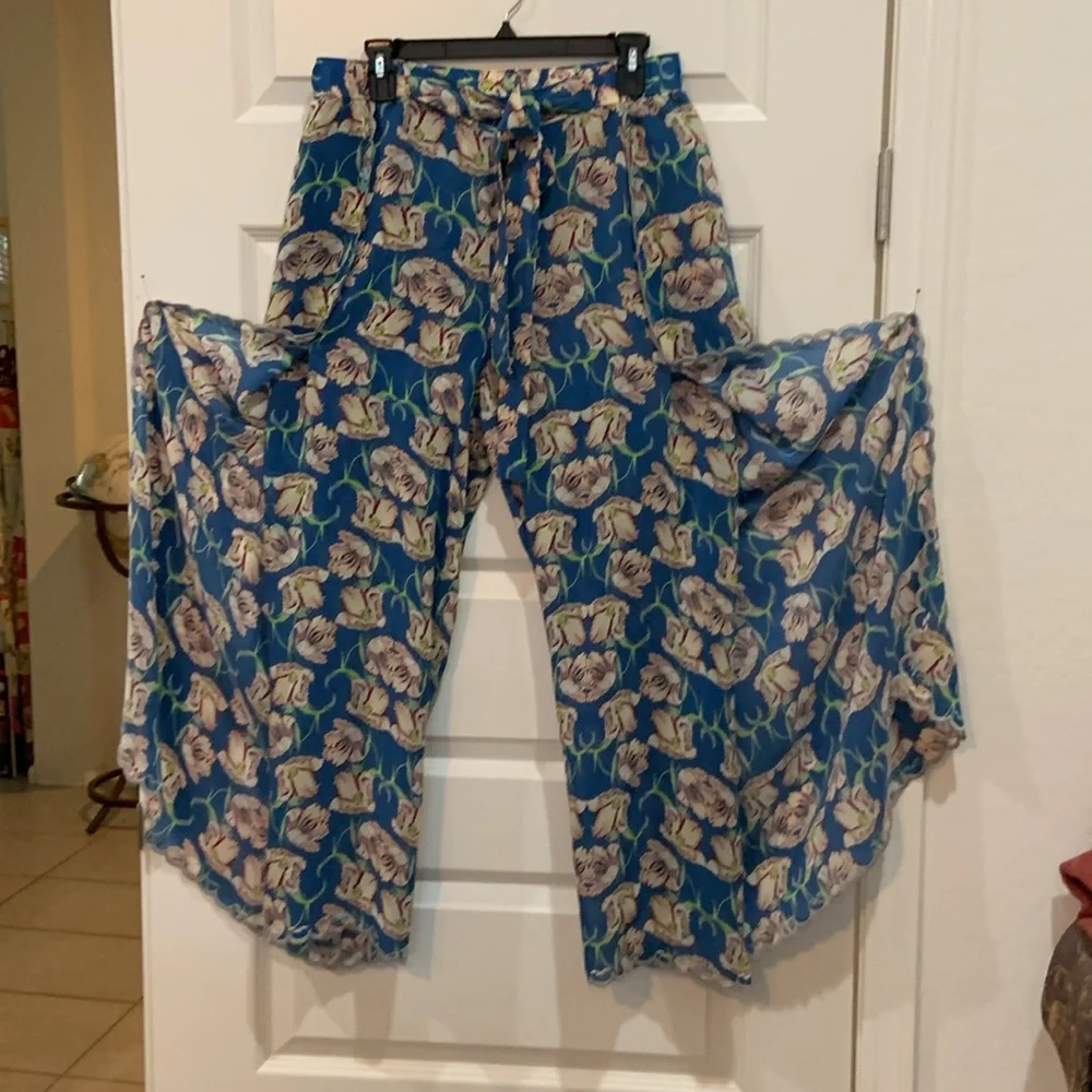 Johnny Was Blue Floral Flowy Wrap Around Blue Floral Pants, Women’s M - Picture 7 of 8